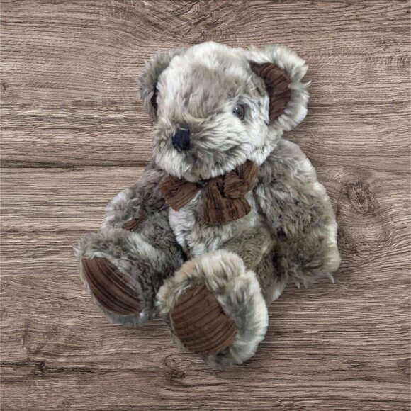 Vintage Walmart frosted Teddy Bear plush With Corduroy Bow sitting 9" gray - Picture 2 of 7